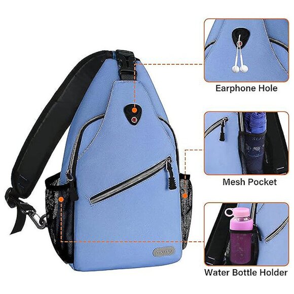 Sling Backpack, Multipurpose Crossbody Shoulder Bag Travel Hiking Airy Blue - Picture 3 of 6